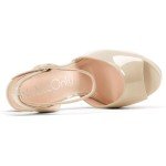 NobleOnly Womens High Block Platform Heel Peep Toe Ankle Strap Sandals Buckle Prom Dress Shoes 5.9 Inches Heels Beige 12.5 M US