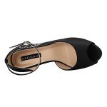 ERIJUNOR E8816 Women Peep Toe Side Open Rhinestones Comfortable Platform Satin Bridal Wedding Party Shoes New Black Size 8