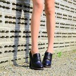 YDN Womens Chunky High Heel Round Toe Oxford Loafer Shoes Slip On Leather Office Work Pumps Size 11 Navy