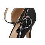 ERIJUNOR E8816 Women Peep Toe Side Open Rhinestones Comfortable Platform Satin Bridal Wedding Party Shoes New Black Size 8