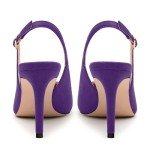 RLYGHWAO Womens High Heels Fashion Pointed Toe Buckle Slingback Pumps Solid Suede Shoes for Women Purple Suede Size 12.5