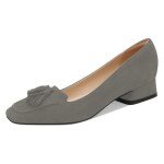 YDN Women Chunky Block Low Heel Loafers Square Toe Tassel Fringed Pumps Slip On Dress Party Office Daily Shoes Size 7.5 Light Grey