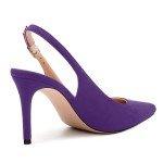 RLYGHWAO Womens High Heels Fashion Pointed Toe Buckle Slingback Pumps Solid Suede Shoes for Women Purple Suede Size 12.5