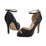 ERIJUNOR E8816 Women Peep Toe Side Open Rhinestones Comfortable Platform Satin Bridal Wedding Party Shoes New Black Size 8