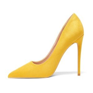 Elisabet Tang High Heels, Women Pumps Pointed Toe Stilettos 4.7 inch/12cm Sexy Heels Party Shoes Yellow 6