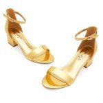 Herstyle Sunday Womens Low Heels Open Toe Dress Heeled Sandals Ankle Strap Chunky Block Short Heel Pumps Shoes for Prom Wedding Party Office, 2063D.Gold, Size 8.0