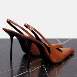 VOLEECE Women's Slingback Stiletto Heels Stretch Strap Slip On Pumps Shoes Pointed Toe Backless Patent Leather Dress High Heels Brown