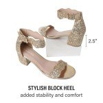 J. Adams Mimi Heeled Sandals For Women - Ankle Strap Low Block, Open Toe Dress Pumps, Chunky Heels For Women - Shoes For Women Dressy Sandals - For Bridal Shoes, Wedding Shoes, Womens Summer Sandals