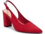 Junayuan Womens Pointed Toe Block Heel Pumps Slingback Chunky Heel Slip On Evening Party Dress Shoes Red