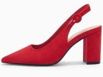 Junayuan Womens Pointed Toe Block Heel Pumps Slingback Chunky Heel Slip On Evening Party Dress Shoes Red
