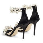FSJ Women Fashion Dressy High Heel Stiletto Open Toe Pumps Sandals Full Pearls Ankle Strap Zipper Party Wedding Bride Shoes Size 8.5 Black