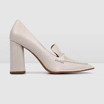 FOWT Womens Solid Color Rolled Single Belt Loafers Pointed Toe High Chunky Heel Pumps Casual Slip On Side V Cut Shoes Dress Party Career School 9.5 US Size Grey