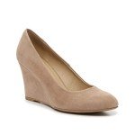 FOWT Women's Classic Wedge Pumps Basic Closed Almond Toe Thick High Heels Slip On Comfy Faux Suede Upper Shoes Casual Dress Comfort Soft Walking Shoe Nude US Size 7 M