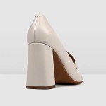 FOWT Womens Solid Color Rolled Single Belt Loafers Pointed Toe High Chunky Heel Pumps Casual Slip On Side V Cut Shoes Dress Party Career School 9.5 US Size Grey