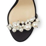 FSJ Women Fashion Dressy High Heel Stiletto Open Toe Pumps Sandals Full Pearls Ankle Strap Zipper Party Wedding Bride Shoes Size 8.5 Black