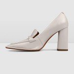 FOWT Womens Solid Color Rolled Single Belt Loafers Pointed Toe High Chunky Heel Pumps Casual Slip On Side V Cut Shoes Dress Party Career School 9.5 US Size Grey