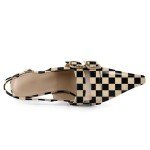 Mettesally Women Slingback Heels Pumps Shoes High Heels Stilettos Square Toe for Women Dressy Shoes 4 Inches Checkered Beige Heels US9R