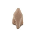 FOWT Women's Classic Wedge Pumps Basic Closed Almond Toe Thick High Heels Slip On Comfy Faux Suede Upper Shoes Casual Dress Comfort Soft Walking Shoe Nude US Size 7 M