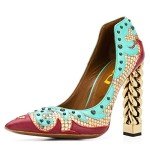 FSJ Women Gold Metal Chain Chunky High Heel Pointed Toe Slip On Fashion Pumps Prom Shoes Size 7 Cleopatra