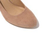 FOWT Women's Classic Wedge Pumps Basic Closed Almond Toe Thick High Heels Slip On Comfy Faux Suede Upper Shoes Casual Dress Comfort Soft Walking Shoe Nude US Size 7 M