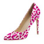 Reindee Lusion Women's Dress Dancing Pink Leopard Printed Pointy Wide Width Heels/Closed Toe Spike Sexy Heels Shoes/Trendy Designer Rinestone Stiletto High Heels Size 7
