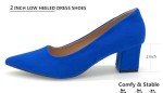 ODORHEISAYO Womens Pointed Toe Pumps Shoes Block Heel Low Chunky Heels, Slip On Work Shoes Closed Toe Blue Dressy Shoes for Wedding Party Size 7