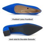 ODORHEISAYO Womens Pointed Toe Pumps Shoes Block Heel Low Chunky Heels, Slip On Work Shoes Closed Toe Blue Dressy Shoes for Wedding Party Size 7