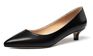 YODEKS Womens Kitten Heels Pointy Toe Low Heel Pumps Slip On 1.4 Inch Work Dress Shoes Matte Black US10.5R