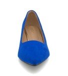 ODORHEISAYO Womens Pointed Toe Pumps Shoes Block Heel Low Chunky Heels, Slip On Work Shoes Closed Toe Blue Dressy Shoes for Wedding Party Size 7