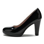 miss left Women's Low Platform High Chunky Heel Slip On Closed Round Toe Pump Elegant Work Dressy Shoes Size 12 Black