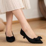 AHZEHRSE Kitten Heels for Women Dressy Pumps Shoes Comfortable Pointed Toe Knit Bow Heels Elegant Formal Wedding Shoes Black