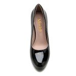 miss left Women's Low Platform High Chunky Heel Slip On Closed Round Toe Pump Elegant Work Dressy Shoes Size 12 Black