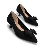 AHZEHRSE Kitten Heels for Women Dressy Pumps Shoes Comfortable Pointed Toe Knit Bow Heels Elegant Formal Wedding Shoes Black