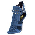 FSJ Women Tassels Gladiator Heeled Sandals Open Toe Stiletto High Heel Fringed Rivets Ankle Strap Zipper Pumps Shoes Size 12 Blue