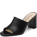 TEAIEUI Women's High Block Heeled Mule Sandals Sexy Open Toe Heels Slip on Mules Comfortable Casual Dress Pumps Shoes for Dating Daily