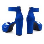 Shoe Land Womens SL-Cutesy Platform Heels Chunky Block High Heeled Sandals Open Toe Ankle Strappy Dress Pump Party Shoes, 2401Royalblue, Size 8.0