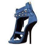 FSJ Women Tassels Gladiator Heeled Sandals Open Toe Stiletto High Heel Fringed Rivets Ankle Strap Zipper Pumps Shoes Size 12 Blue