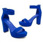 Shoe Land Womens SL-Cutesy Platform Heels Chunky Block High Heeled Sandals Open Toe Ankle Strappy Dress Pump Party Shoes, 2401Royalblue, Size 8.0