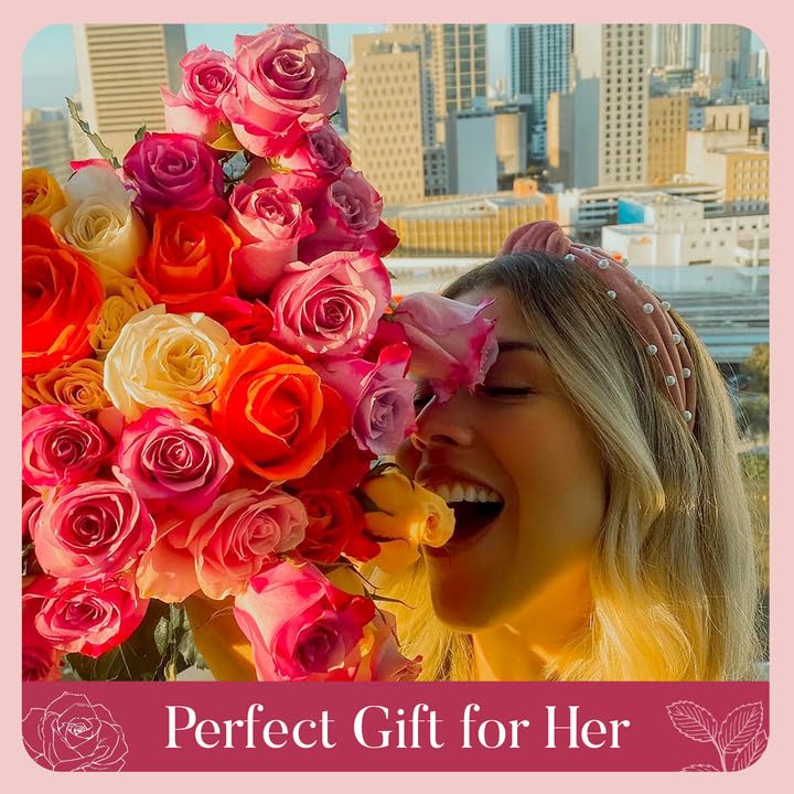 Fresh Flowers For Mothers Day Delivery - Next-Day Delivery - 24 Assorted Roses - Flower Fresh Bouquet - Fresh Cut Long Stem Roses Bouquet of Flowers Birthday Gifts for Women -Aquarossa Farms