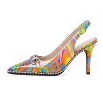 Eldof Women Slingback Pumps Closed Pointed Toe Beaded Rhinestone Slip On Stilettos Heel Dress Pumps Shoes 3.5 Inches Multicolor Heat US Size 11