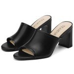 TEAIEUI Women's High Block Heeled Mule Sandals Sexy Open Toe Heels Slip on Mules Comfortable Casual Dress Pumps Shoes for Dating Daily