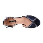 ERIJUNOR E8805C Women Comfort Low Heel Ankle Strap Rhinestones Pleat Satin Wedding Evening Dress Dance Shoes Navy Blue Size 8