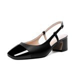 Eldof Women Slingback Block Heels Square Cap Toe Slip On Chunky Low Heel Pumps Two Toned Shoes Women Dressy Black US Size 8.5