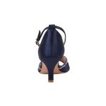 ERIJUNOR E8805C Women Comfort Low Heel Ankle Strap Rhinestones Pleat Satin Wedding Evening Dress Dance Shoes Navy Blue Size 8