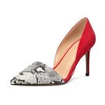 Mettesally Women's Stiletto High Heels Closed Pointed Toe D'Orsay Pumps Snakeskin Dress Shoes Party Wedding Basic Shoes Suede Red US Size 7.5R