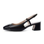 Eldof Women Slingback Block Heels Square Cap Toe Slip On Chunky Low Heel Pumps Two Toned Shoes Women Dressy Black US Size 8.5