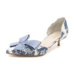 XYD Women D'Orsay Kitten Heel Bridal Bowknot Pumps Elegant Pointed Closed Toe Wedding Prom Shoes (Size 13.5, Blue Bloom Embroidery)