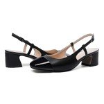 Eldof Women Slingback Block Heels Square Cap Toe Slip On Chunky Low Heel Pumps Two Toned Shoes Women Dressy Black US Size 8.5