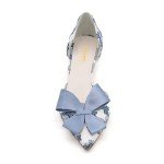 XYD Women D'Orsay Kitten Heel Bridal Bowknot Pumps Elegant Pointed Closed Toe Wedding Prom Shoes (Size 13.5, Blue Bloom Embroidery)