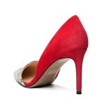 Mettesally Women's Stiletto High Heels Closed Pointed Toe D'Orsay Pumps Snakeskin Dress Shoes Party Wedding Basic Shoes Suede Red US Size 7.5R